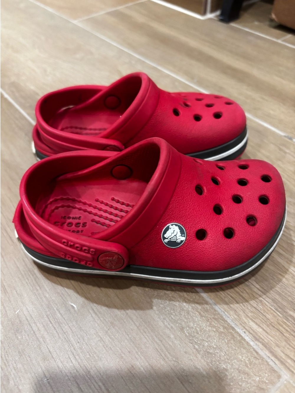 CROCS Kids' Red Classic Clog with Black-Trim Sole